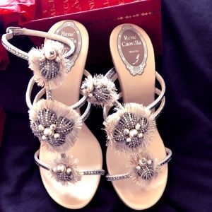 Rene Caovilla Women's Beige Satin/Lamb White 371/2